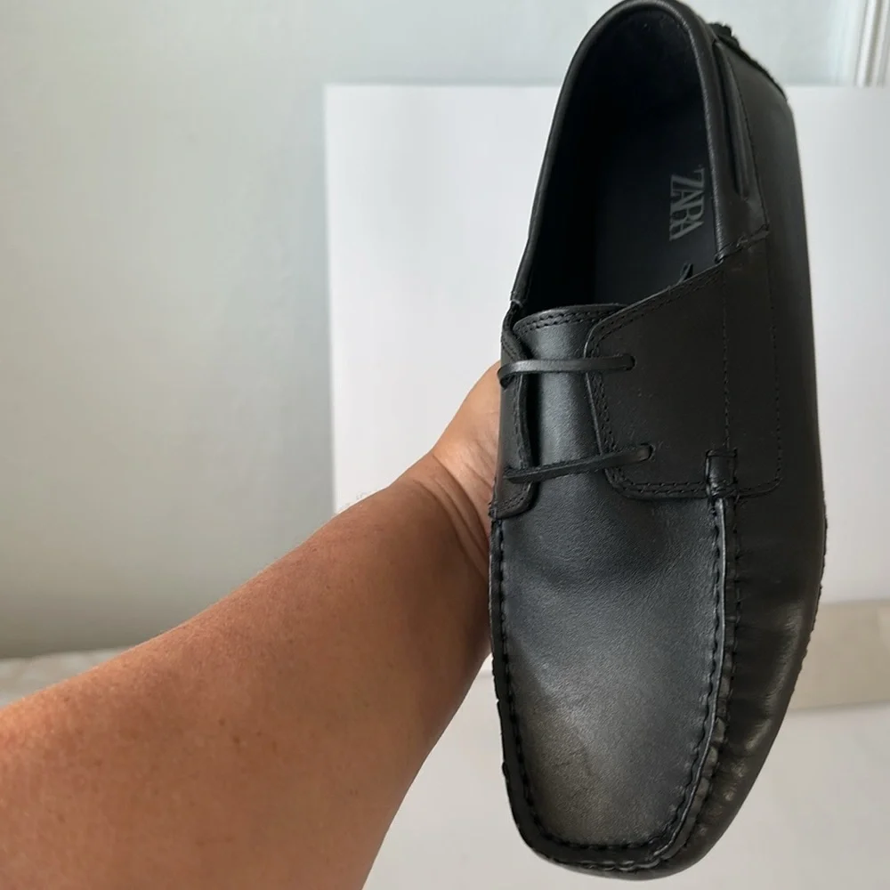 Zara Men's Black Leather Boat Shoes Size 7